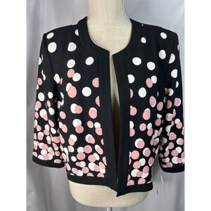 Studio One Black Pink White Polka Dot 3/4 Sleeve Career Cropped Blazer Jacket
